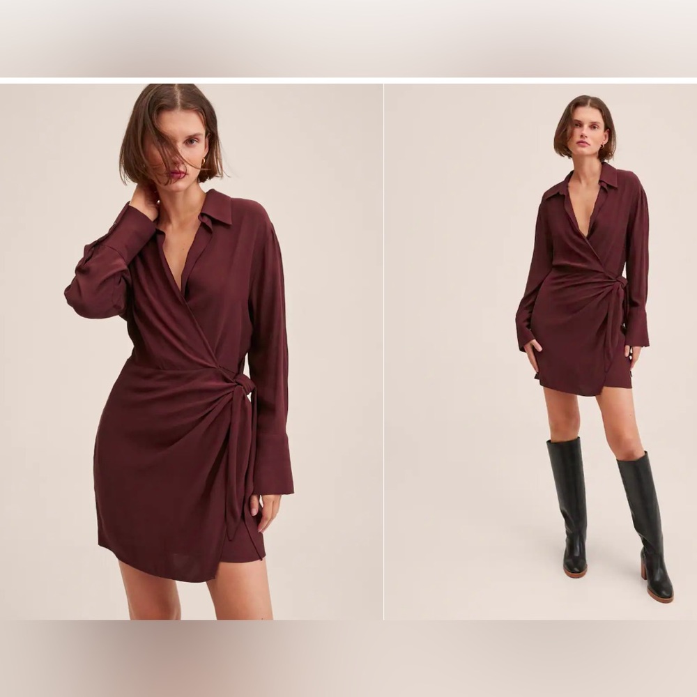 MANGO wrap dress red brown